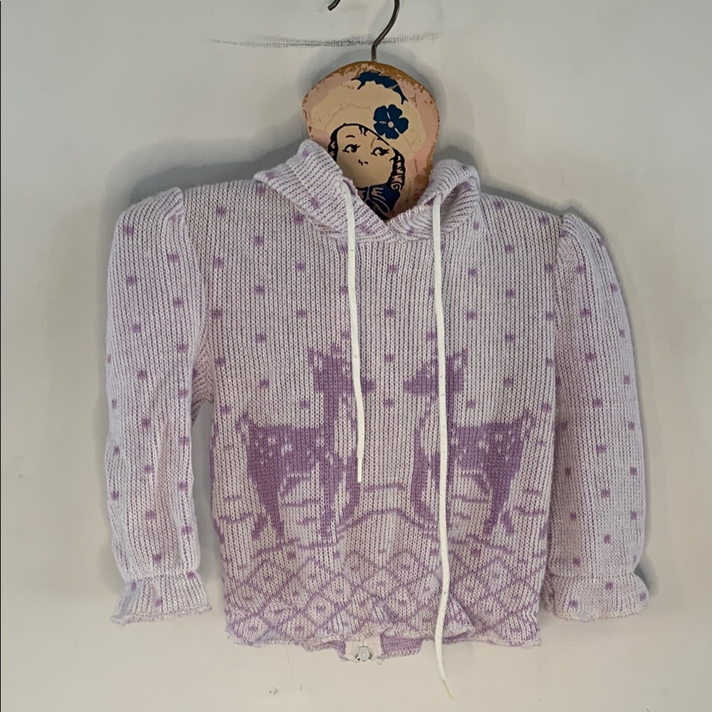 Bullfrog vintage lavender and white baby deer hooded sweater Size 12 months
